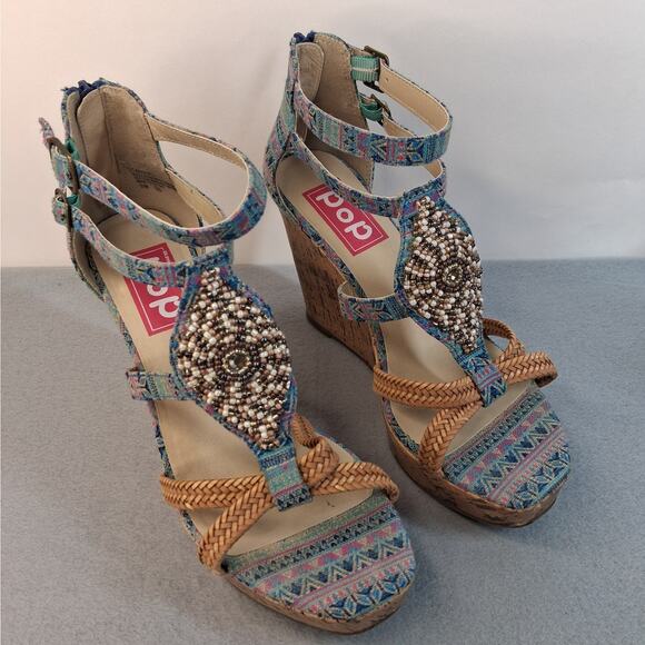 pop Shoes - pop Multicolor Beaded Strappy Espadrille Wedge Sandals